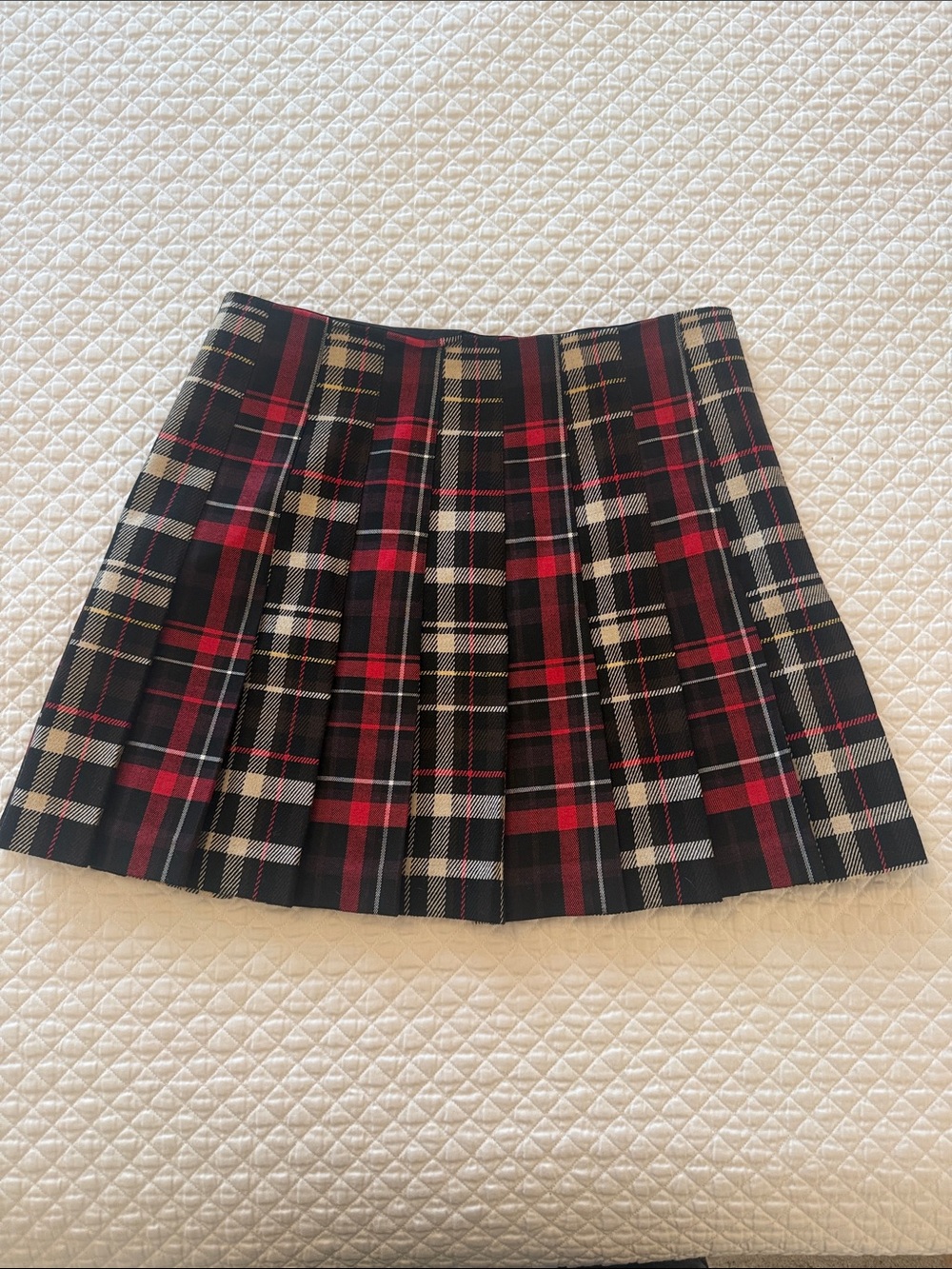 Plaid Pleated Mini Skirt — Red Black Tartan- worn once!